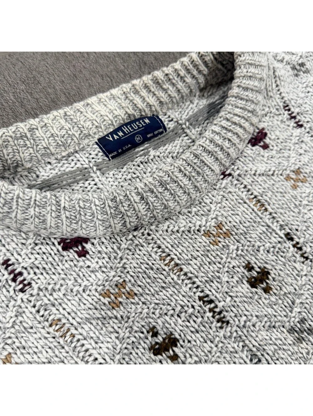 Y2K Vintage Van Heusen Sweater Mens M USA Cotton Fisherman Grandpa Knit
